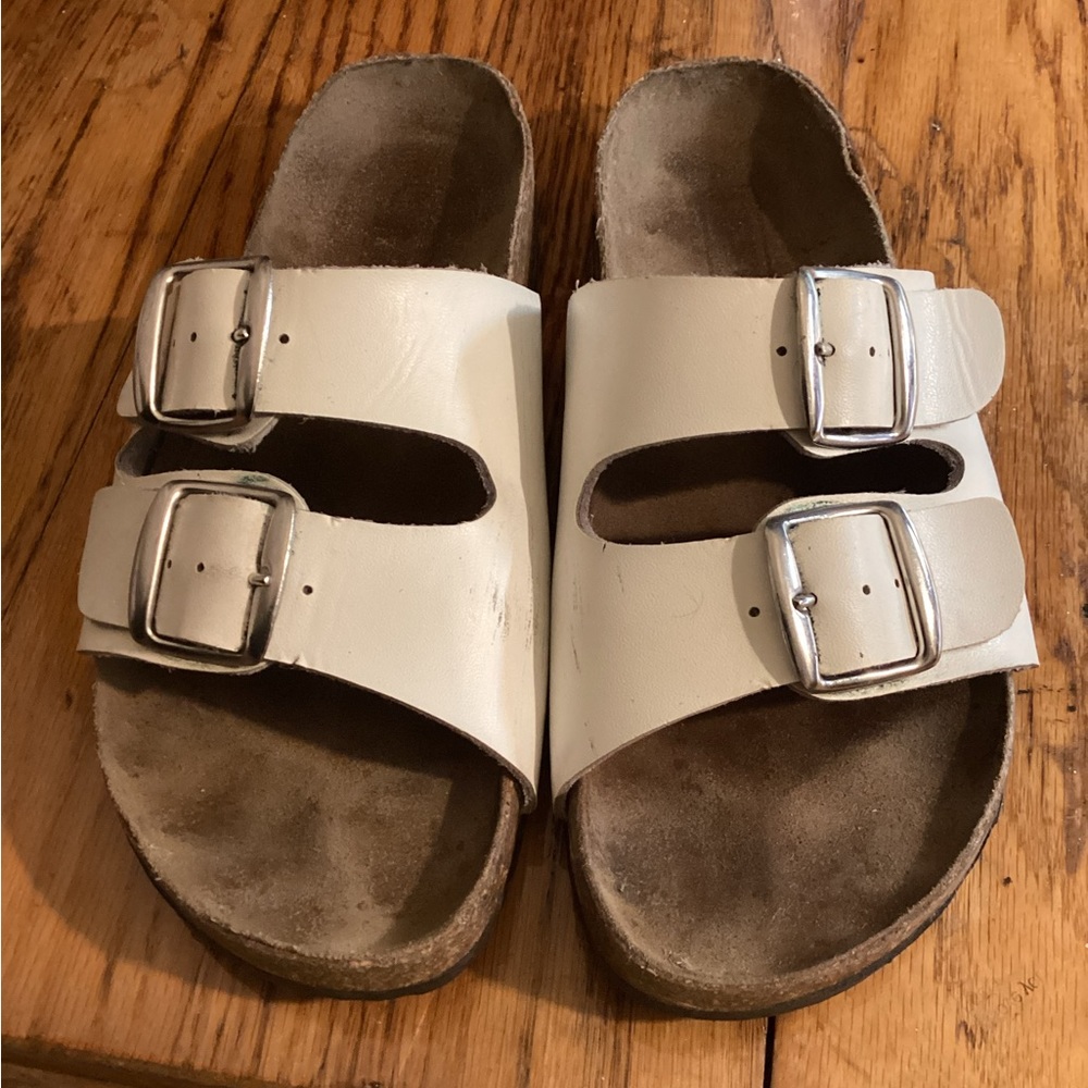 Genuine leather white ladies sandals